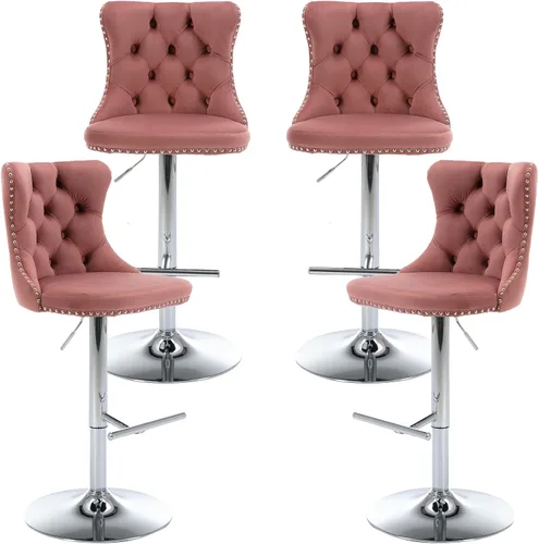Vista 36 de Juego de 2 taburetes de bar modernos de terciopelo para mostrador, taburetes de bar giratorios ajustables con respaldo, sillas de isla de cocina