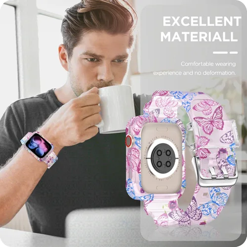 Vista 21 de DABAOZA - Correa transparente compatible con Apple Watch con estuche protector, correa deportiva de TPU con brillo para mujeres y hombres