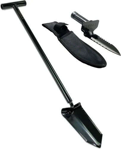 Vista 10 de TerraX Master Digger - Pala con mango en T de raíz/césped de 34 pulgadas y excavadora de mano de doble dentada con funda para cinturón, paisajismo