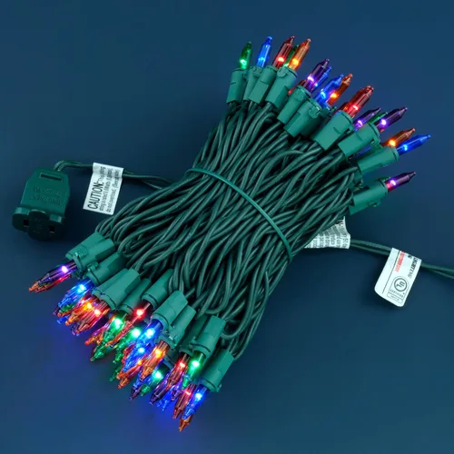Vista 2 de YULETIME 100 luces de Navidad multicolor, 33 pies de cable verde certificado UL como incandescentes, mini cadena de luces LED