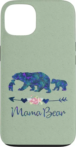 Vista 7 de Teal Blue Purple Floral Mama Bear and Two Cubs Light Green Case for iPhone 16