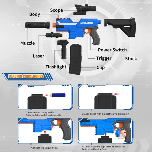 Vista 3 de Pistola automática de espuma de juguete con alcance, lanzador eléctrico de dardos de juguete con 120 dardos de espuma para pistolas, IR, linterna