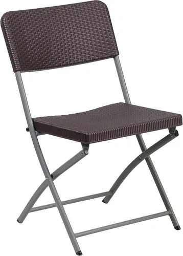 Vista 9 de Flash Furniture HERCULES Series - Silla plegable de plástico de ratán marrón con marco gris