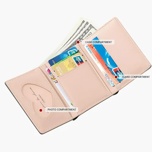 Vista 3 de LJCZKA Bonita cartera pequeña para niñas y mujeres, bloqueo RFID, piel sintética, tres plegadas, bolsillo para efectivo con tarjetero y billetera