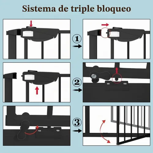 Vista 3 de WAOWAO Triple Lock 49.21-66.54 pulgadas, puerta para bebé extra ancha montada a presión, de paso con bisagra, cierre automático, seguridad de metal