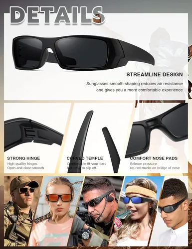 Vista 4 de TIANYESY Gafas de sol polarizadas para hombres y mujeres modernas retro deportivas rectangulares envolventes vintage protección de tiro