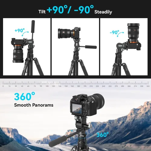 Vista 7 de SmallRig CT195 Kit de trípode de video, trípode de cámara de 73 pulgadas con cabezal fluido de inclinación panorámica para disparo