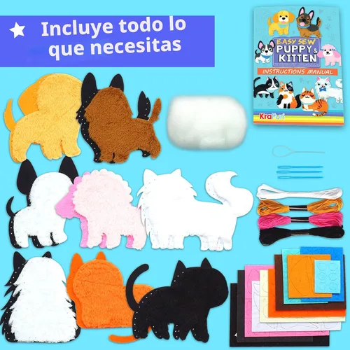 Vista 2 de KRAFUN Puppy & Kitten Sewing Kit for Kids Ages 6+ 8 Dolls Cachorro y gatito