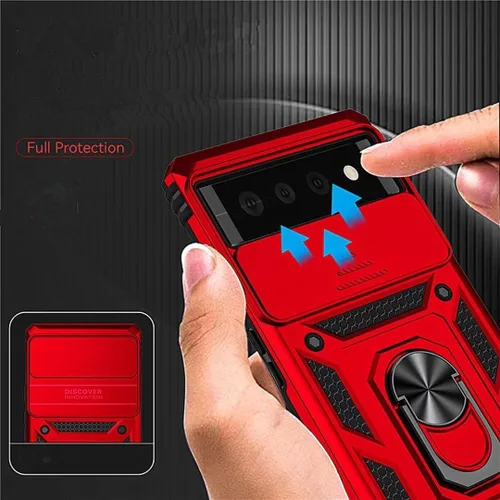 Vista 3 de Funda para Google Pixel 6A, protección de grado militar para automóvil [soporte integrado] Soporte de anillo de metal de doble capa TPU resistente +