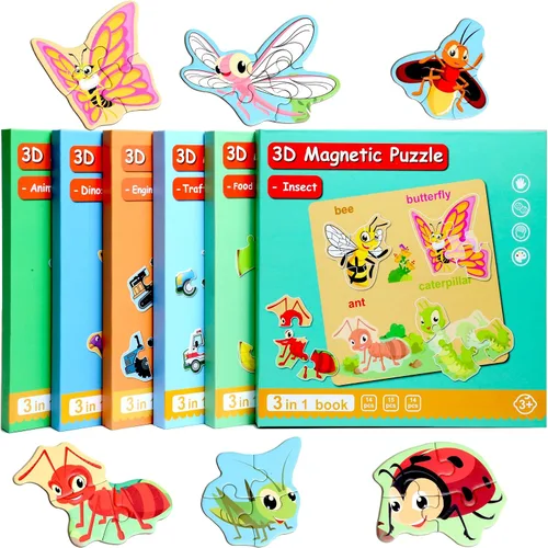 Vista 12 de Rompecabezas magnéticos para niños de 1 a 3 años, rompecabezas de viaje para niños de 2 a 4 años, juguete de actividades con animales para niños