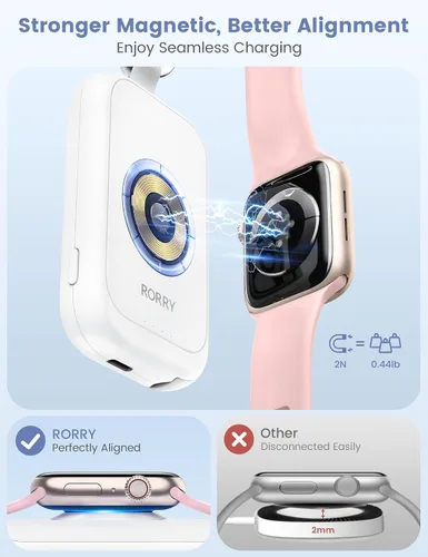 Vista 4 de RORRY CharmGo - Cargador para Apple Watch, cargador portátil de 2500 mAh Blanco