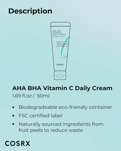 Vista 7 de COSRX AHA BHA VITAMIN C Crema diaria 1.69 fl. oz 1.7 fl oz, crema facial, antienvejecimiento, piel voluminosa, natural, fruta, cuidado de la piel