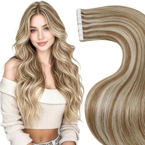 Vista 19 de LaaVoo Extensiones adhesivas de cabello humano real, color negro azabache, extensiones de cabello humano liso y sedoso, 10 pulgadas, 20