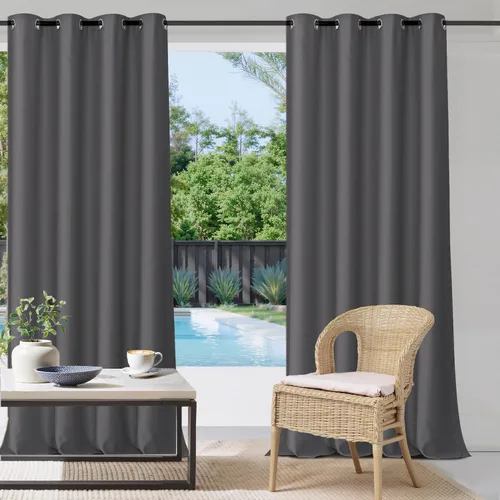Vista 34 de StangH Cortinas para exteriores beige impermeables, tela gruesa, bloqueo de luz, cortinas opacas para patio con ojales en la parte superior