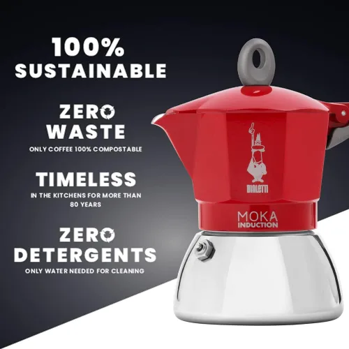 Vista 7 de Bialetti - Moka Induction, Olla Moka, apta para todo tipo de placas, 6 tazas de café expreso (9.4 onzas), rojo
