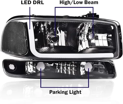 Vista 2 de CHEDA Conjunto de faros delanteros LED DRL compatible con GMC Sierra/Yukon 1999 2000 2001 2002 2003 2004 2005 2006 2007 con lámparas de señal