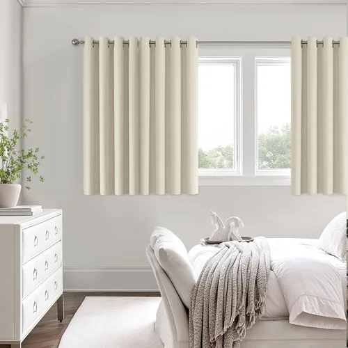 Vista 8 de ChrisDowa Cortinas 100% Opacas de Abedul Sólido de 45 Pulgadas de Largo, 2 Paneles para Dormitorio y Sala de Estar, Estilo Granja Oscurecedoras