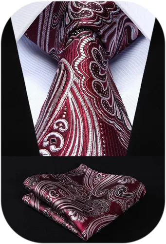 Vista 174 de HISDERN Corbatas para hombre, corbata de cachemira y bolsillo cuadrado tejido clásico floral para hombre, corbata de fiesta de boda