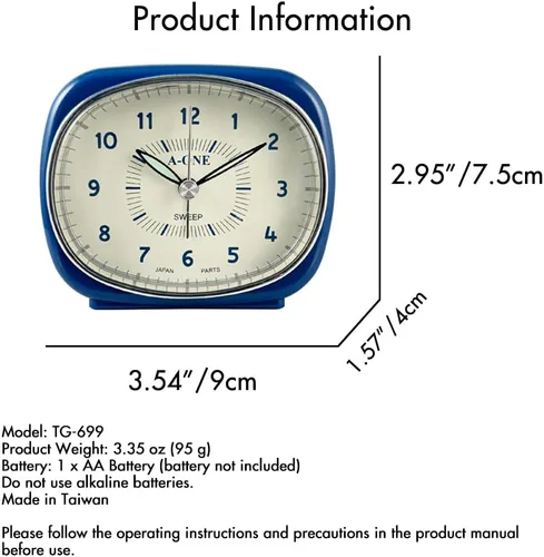 Vista 5 de Reloj despertador silencioso cuadrado redondo – Diseño híbrido único, sin tictac, funciona con pilas, perfecto para decoración de dormitorio