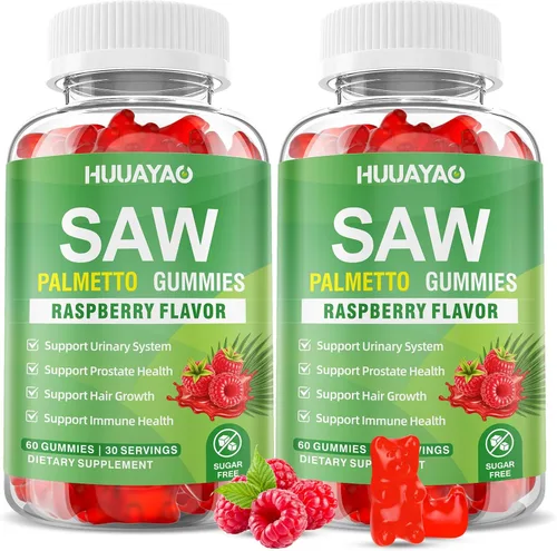 Vista 8 de Gomitas de palma enana americana Saw Palmetto Suplemento con aceite de semilla de calabaza, biotina, suplementos de salud para la próstata