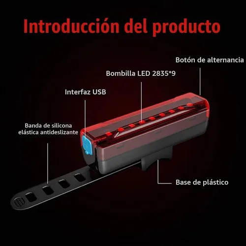 Vista 4 de Luz trasera de bicicleta, recargable por USB, luz trasera de 40 horas de larga duración, luz trasera LED brillante, 5 modos, IPX5 impermeable, luces