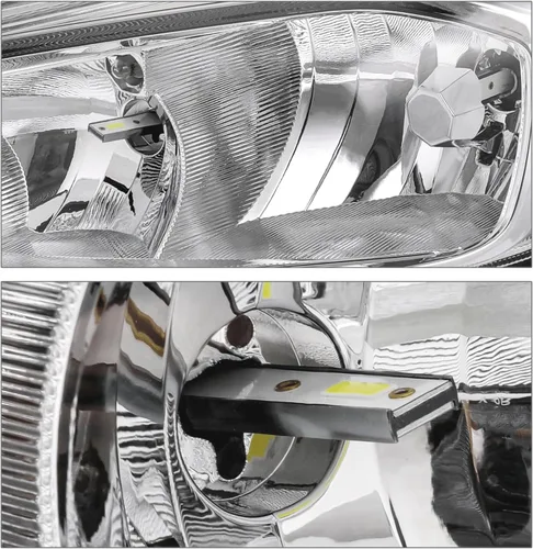 Vista 4 de M-AUTO Conjunto de faros delanteros con 4 bombillas LED premontadas de 6000 K compatibles con Ford Focus 2015-2017, carcasa cromada estilo OE, lente