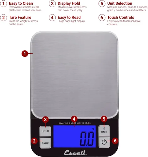 Vista 2 de Escali Kit de báscula de cocina y termómetro, incluye báscula digital Nutro para alimentos y termómetro digital gourmet