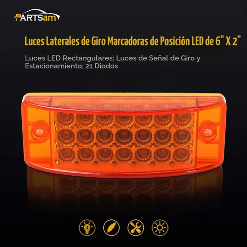 Vista 2 de Partsam 2 luces rectangulares ámbar de 6 pulgadas, 21 LED, señal de giro de 6 x 2, luces rectangulares de liquidación para remolque, camión