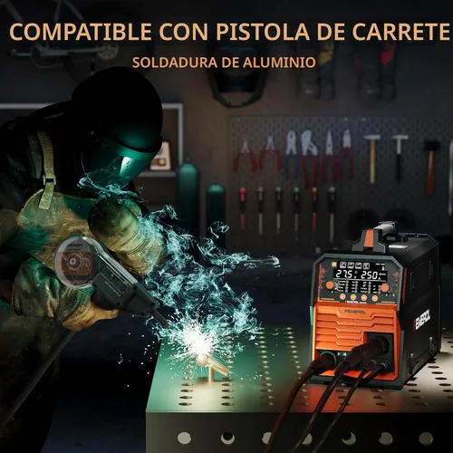 Vista 4 de FEMEROL Soldador MIG 250A, 6 en 1 Gas MIG/Núcleo de Flujo sin Gas/Electrodo/Elevación TIG/Soldadura por Puntos/Compatible con Pistola de Carrete