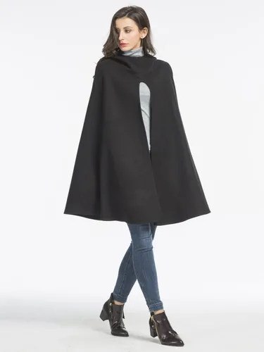 Vista 5 de Clothink Poncho frontal dividido de lana negra para mujer, Negro