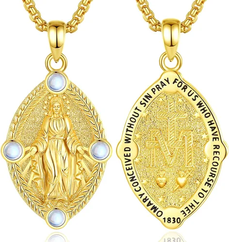Vista 55 de EUDORA Medalla de plata de ley S925 con collar de San Patrono para mujeres A01-Saint Benedict Medalla