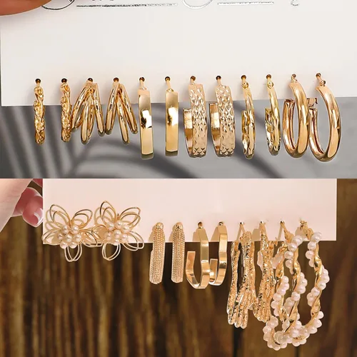 Vista 6 de KOSMOS-LI Juego de 60 joyas chapadas en oro con collares de disfraces, pulseras, aretes, anillos de nudillos para mujer