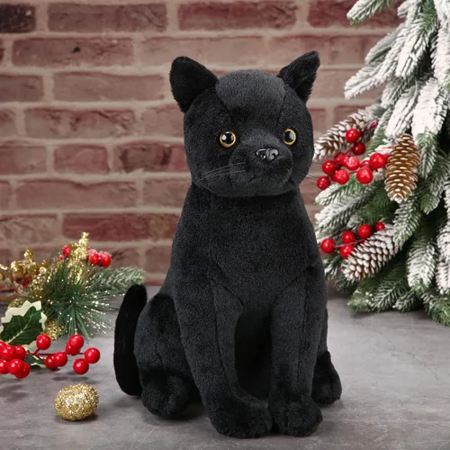 Vista 5 de HyDren Peluche de gato negro de Halloween de 13 pulgadas, animal de peluche realista de gato suave y lindo, almohada de juguete, regalos para niños