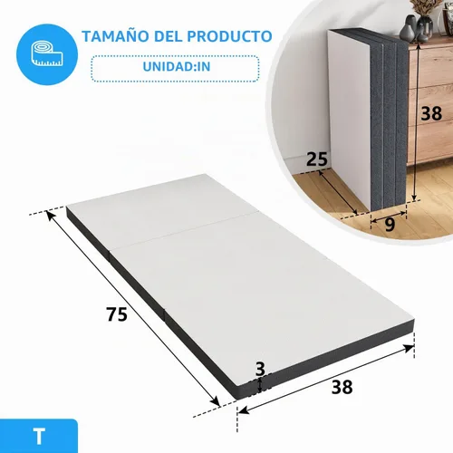 Vista 2 de PayLessHere Colchón de espuma viscoelástica triple plegable de 3 pulgadas Individual Firme medio