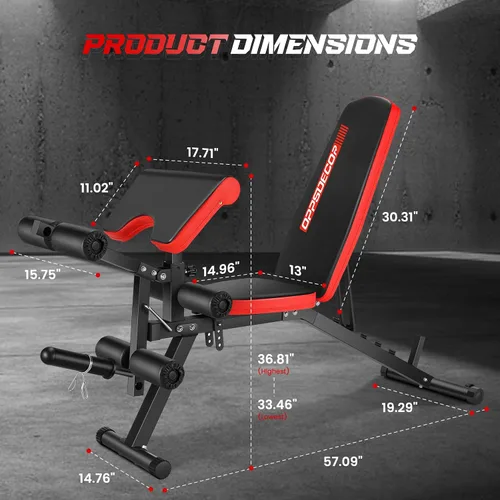 Vista 10 de OPPSDECOR Adjustable Weight Bench with Leg Extension and Leg Curl, Workout Bench Press Preacher Curl Bench with Wheels, 800 LBS Flat/Incline/Decline