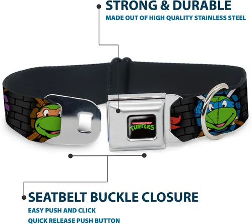 Vista 4 de Buckle-Down Collar de perro con hebilla de cinturón de seguridad, clásico TMNT Expessions/Battle Gear gris/multicolor - 1" de ancho - Se adapta a