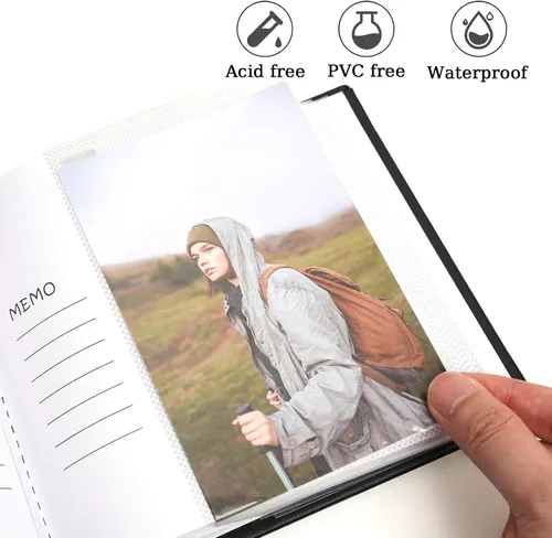 Vista 4 de Álbum de fotos pequeño de 4 x 6 pulgadas, 100 bolsillos con espacio de escritura, cubierta de cuero, libro de fotos con capacidad para fotos de 4 x