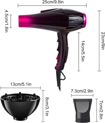 Vista 3 de Secador de pelo iónico con motor de 3500 W, 3 ajustes de calor/2 velocidades, 2 boquillas, 1 difusor para uso profesional en el salón de belleza