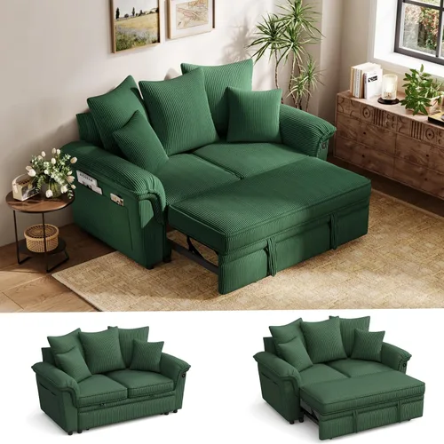 Vista 11 de LINSY HOME Sofá modular con cama extraíble, sofá biplaza modular de pana grande, reposabrazos ancho, sofá modular de 62 pulgadas y 2 asientos