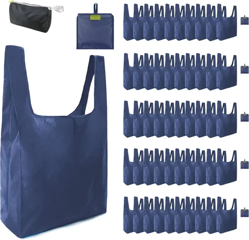 Vista 57 de BeeGreen Bolsas de comestibles reutilizables de Navidad con bolsa de almacenamiento con cremallera, paquete de 10 bolsas de compras reutilizables a