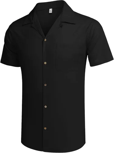 Vista 3 de COOFANDY - Camisas hawaianas de algodón y lino florales tropicales con botones para hombre