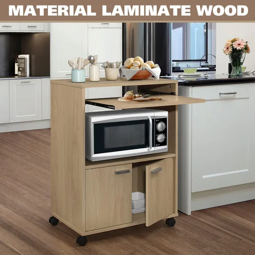 Vista 4 de Kings Brand Furniture Byron - Armario de microondas con almacenamiento y estante superior extraíble, carrito de almacenamiento de cocina de 2