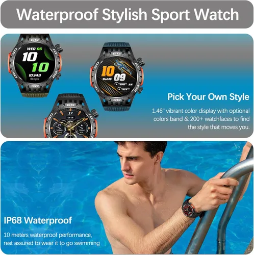 Vista 9 de Military Smart Watch for Men 1.46" Outdoor Tactical Sports Smartwatch with Answer/Make Call,Fitness Watch,Blood Oxygen,Heart Rate and Sleep Monitor