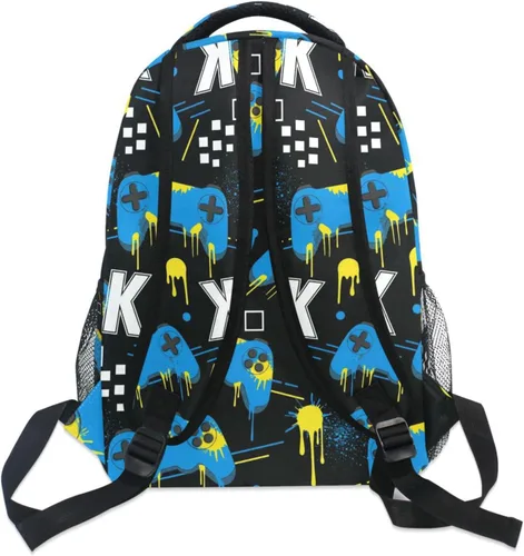 Vista 5 de Dussdil Blue Yellow Game Joysticks Backpacks for Boys Girls Kids Bookbag Elementary School Bag Travel Daypack for 3rd 4th 5th Grade Students Backpack