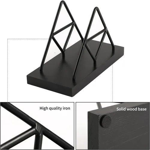 Vista 2 de Servilletero, forma triangular de alambre de metal y soporte de toalla de papel de madera, servilletero para mesa, dispensador de servilletas