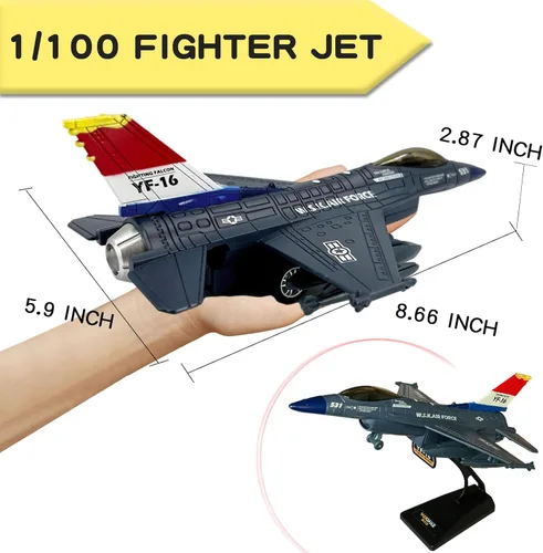 Vista 6 de OTONOPI Fighter Jet Toy F-16 Jets de juguete para niños, avión militar del ejército de la fuerza aérea, juguete de caza de metal fundido a presión