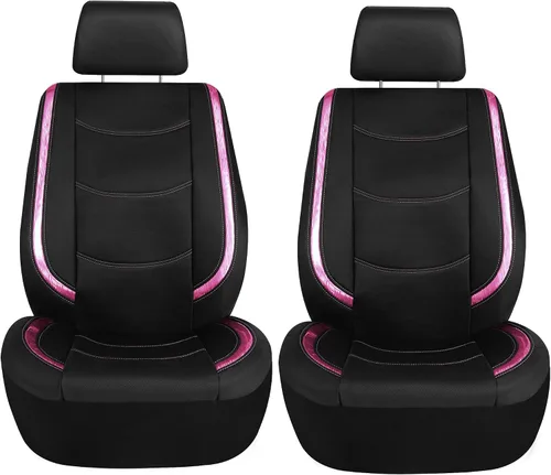 Vista 3 de FH Group - Juego completo de fundas para asientos de auto de cuero sintético, ajuste universal, para asientos frontales con respaldo bajo, Rosa