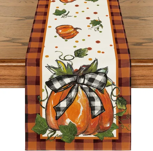 Vista 9 de Artoid Mode Camino de mesa de otoño con lazo de calabaza, decoración de mesa de comedor de cocina de otoño para decoración de fiesta del hogar, 13 x
