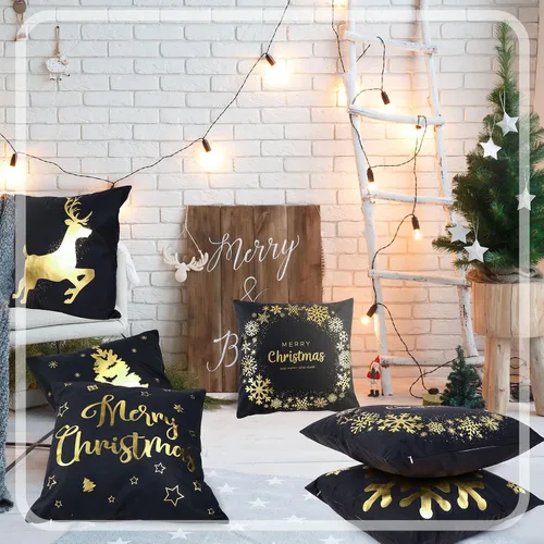 Vista 6 de Tatuo Juego de 6 fundas de almohada de Navidad de 18 x 18 pulgadas, fundas de almohada decorativas para Navidad, fundas de cojín para decoración