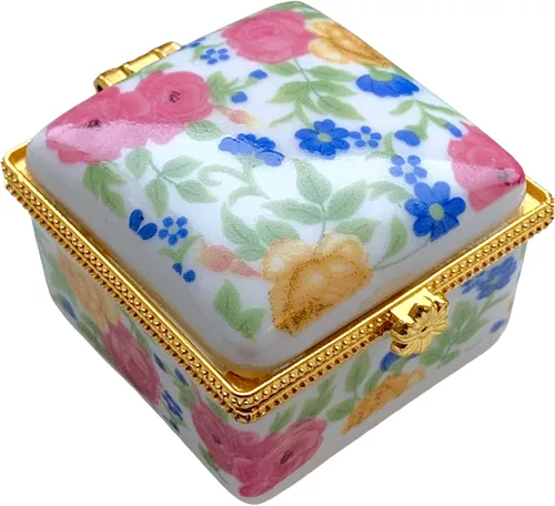 Vista 3 de Evenchae Caja de porcelana en miniatura Joyería, baratijas, recuerdos, recuerdos Listo para regalo con bolsa de terciopelo con cordón
